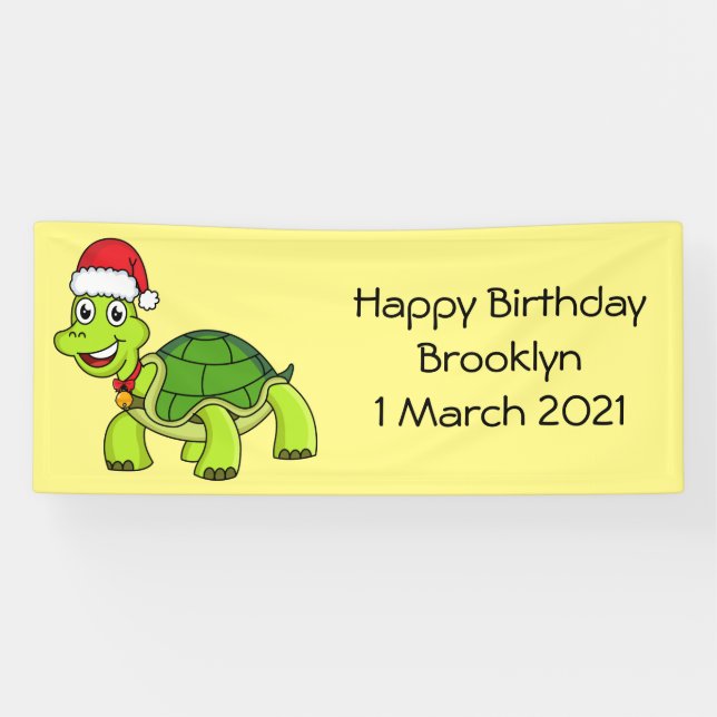 Cute happy tortoise wearing Santa hat Banner (Horizontal)