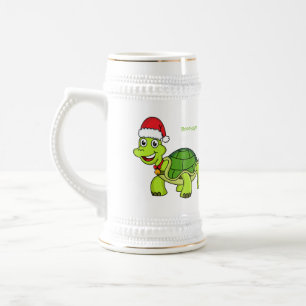 Cute happy tortoise wearing Santa hat Beer Stein