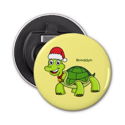 Cute happy tortoise wearing Santa hat Bottle Opener