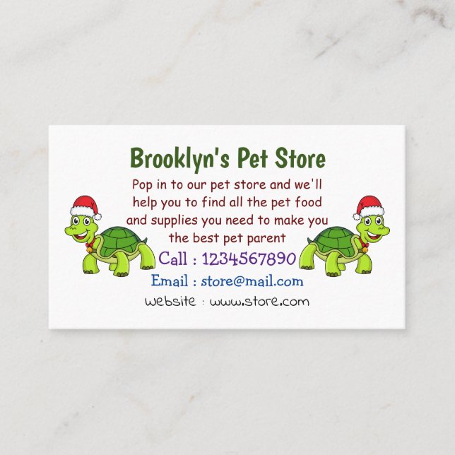 Cute happy tortoise wearing Santa hat Business Card (Front)