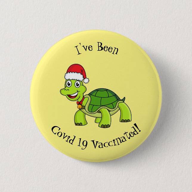 Cute happy tortoise wearing Santa hat Button (Front)