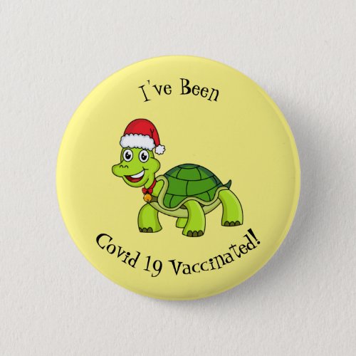 Cute happy tortoise wearing Santa hat Button