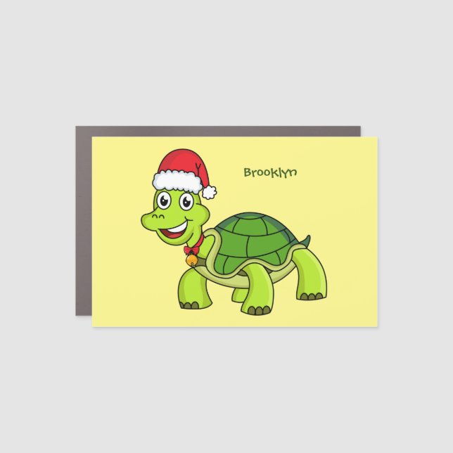 Cute happy tortoise wearing Santa hat Car Magnet (Front)