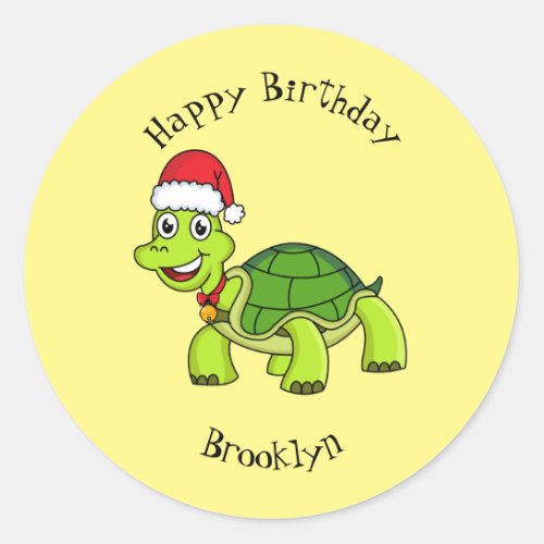 Cute happy tortoise wearing Santa hat Classic Round Sticker