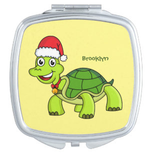 Cute happy tortoise wearing Santa hat Compact Mirror