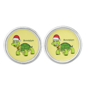 Cute happy tortoise wearing Santa hat Cufflinks