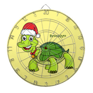 Cute happy tortoise wearing Santa hat Dart Board