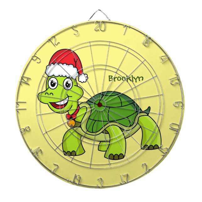 Cute happy tortoise wearing Santa hat Dart Board (Front)
