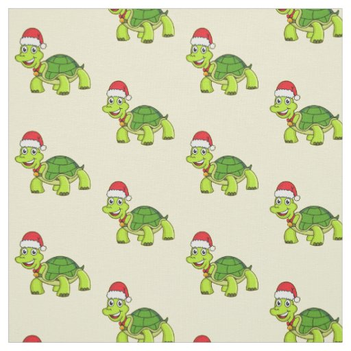 Cute happy tortoise wearing Santa hat Fabric
