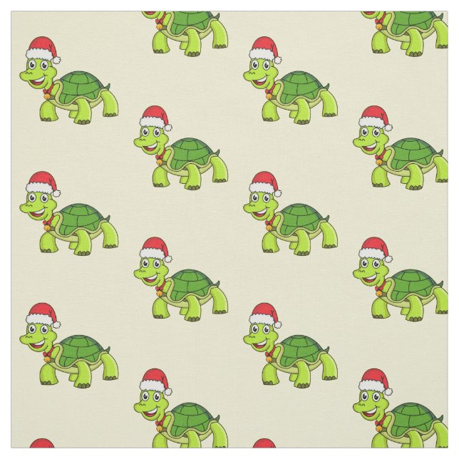 Cute happy tortoise wearing Santa hat Fabric (Swatch)