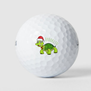 Cute happy tortoise wearing Santa hat Golf Balls