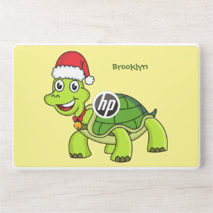 Cute happy tortoise wearing Santa hat HP Laptop Skin