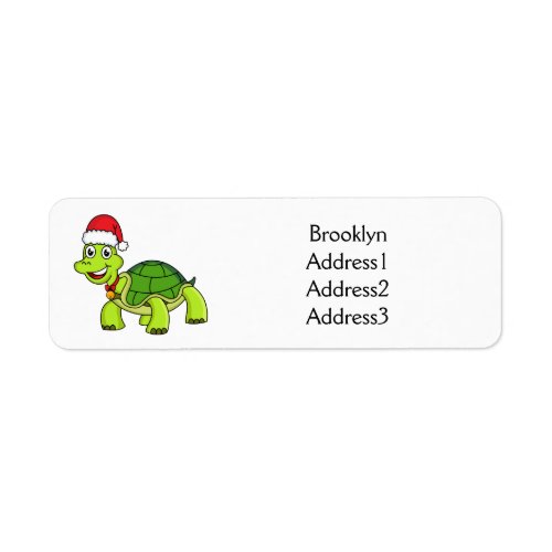 Cute happy tortoise wearing Santa hat Label