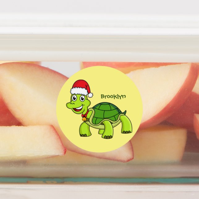 Cute happy tortoise wearing Santa hat Labels (Affixed)