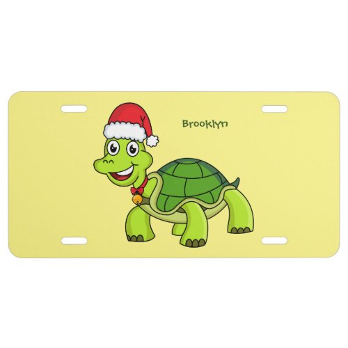 Cute happy tortoise wearing Santa hat License Plate