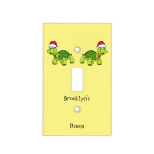 Cute happy tortoise wearing Santa hat Light Switch Cover