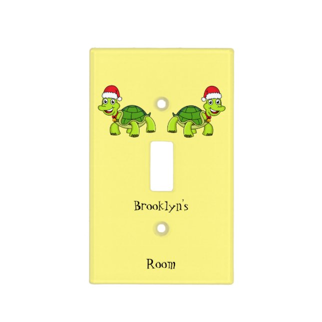 Cute happy tortoise wearing Santa hat Light Switch Cover (Front)