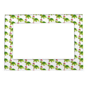 Cute happy tortoise wearing Santa hat Magnetic Frame