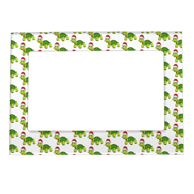 Cute happy tortoise wearing Santa hat Magnetic Frame (Front)