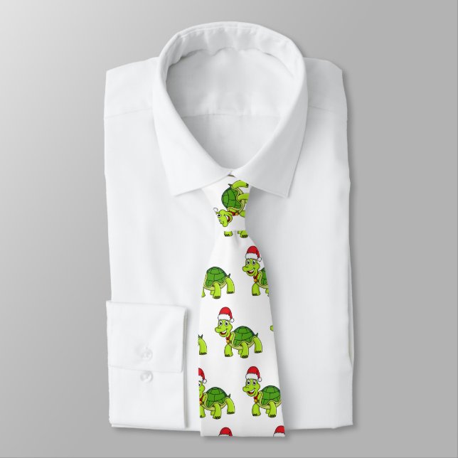 Cute happy tortoise wearing Santa hat Neck Tie (Tied)