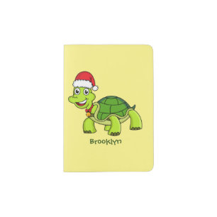 Cute happy tortoise wearing Santa hat Passport Holder