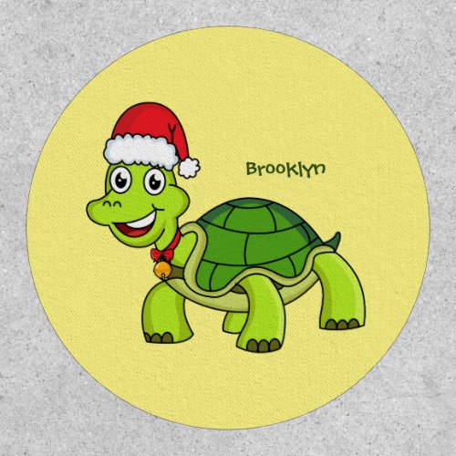 Cute happy tortoise wearing Santa hat Patch