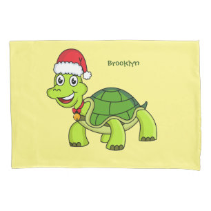 Cute happy tortoise wearing Santa hat Pillow Case