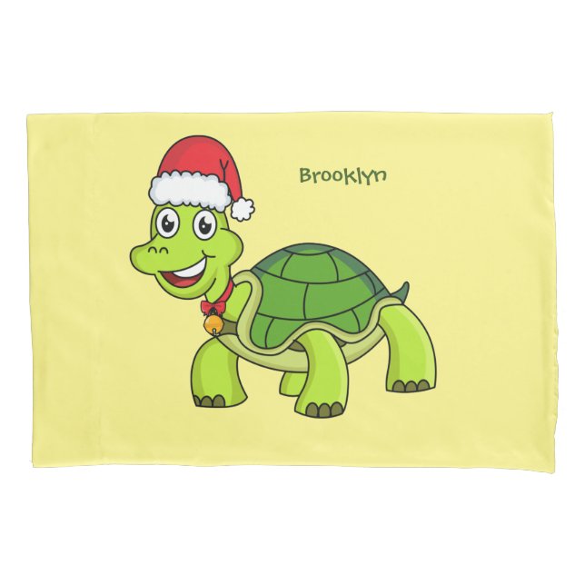 Cute happy tortoise wearing Santa hat Pillow Case (Front)