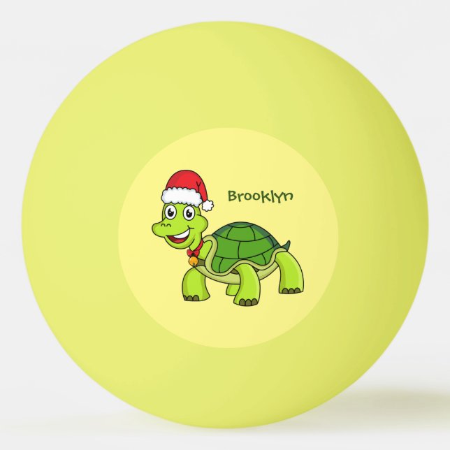 Cute happy tortoise wearing Santa hat Ping Pong Ball (Front)