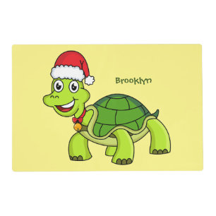 Cute happy tortoise wearing Santa hat Placemat