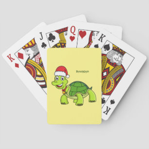 Cute happy tortoise wearing Santa hat Poker Cards