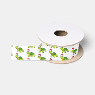 Cute happy tortoise wearing Santa hat Satin Ribbon