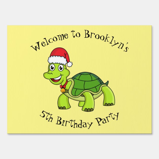 Cute happy tortoise wearing Santa hat Sign (Front)