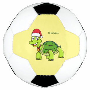 Cute happy tortoise wearing Santa hat Soccer Ball