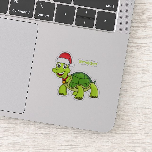 Cute happy tortoise wearing Santa hat Sticker (Detail)