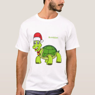 Cute happy tortoise wearing Santa hat T-Shirt