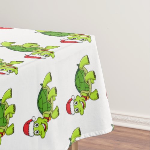 Cute happy tortoise wearing Santa hat Tablecloth