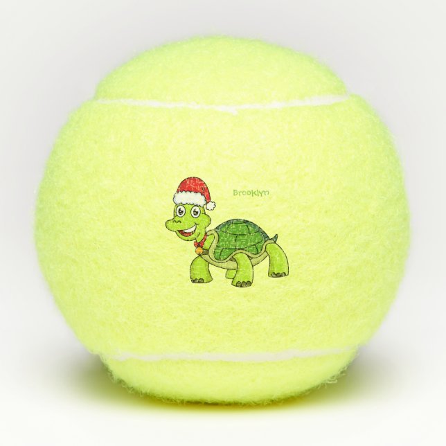Cute happy tortoise wearing Santa hat Tennis Balls (Front)