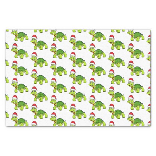 Cute happy tortoise wearing Santa hat Tissue Paper