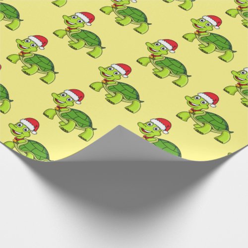 Cute happy tortoise wearing Santa hat Wrapping Paper