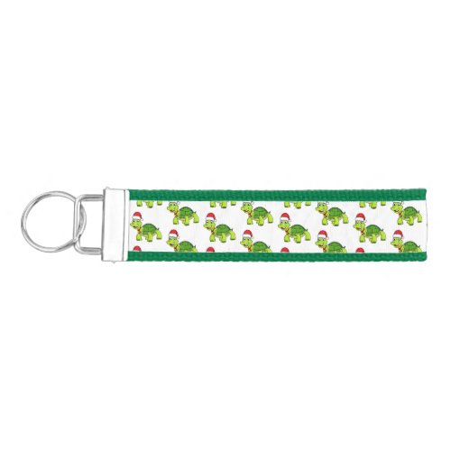 Cute happy tortoise wearing Santa hat Wrist Keychain