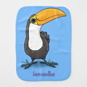 Cute happy toucan blue green cartoon illustration baby burp cloth