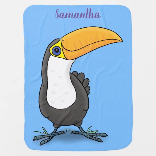 Cute happy toucan cartoon illustration baby blanket (Front)