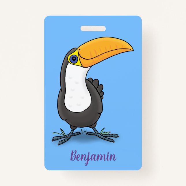 Cute happy toucan cartoon illustration badge (Front)