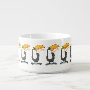Cute happy toucan cartoon illustration bowl