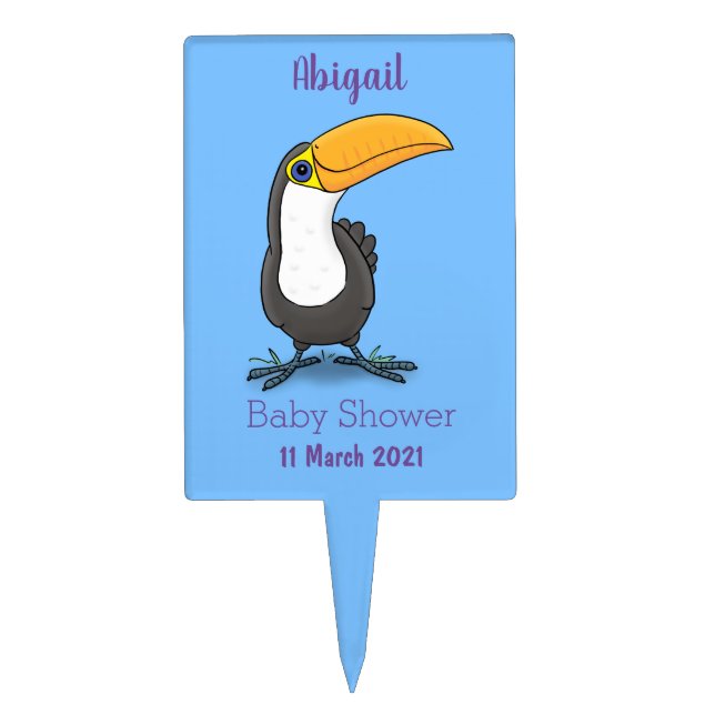 Cute happy toucan cartoon illustration cake topper (Front)