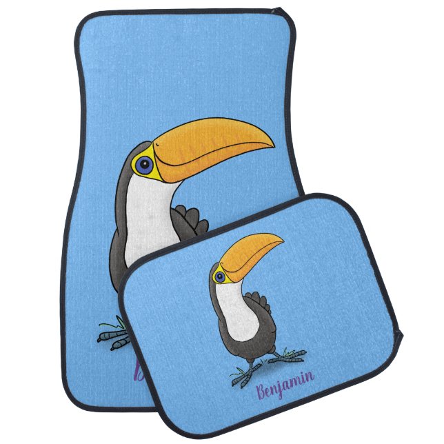 Cute happy toucan cartoon illustration car floor mat (Set)