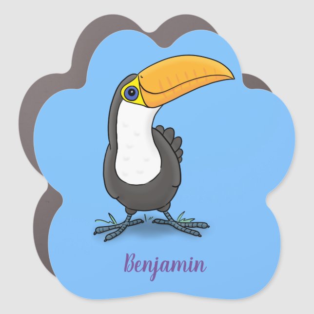 Cute happy toucan cartoon illustration car magnet (Front)