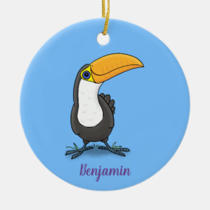 Cute happy toucan cartoon illustration ceramic ornament