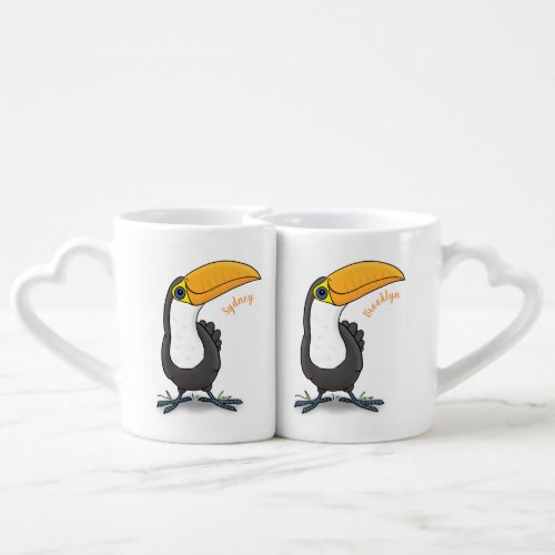 Cute happy toucan cartoon illustration coffee mug set